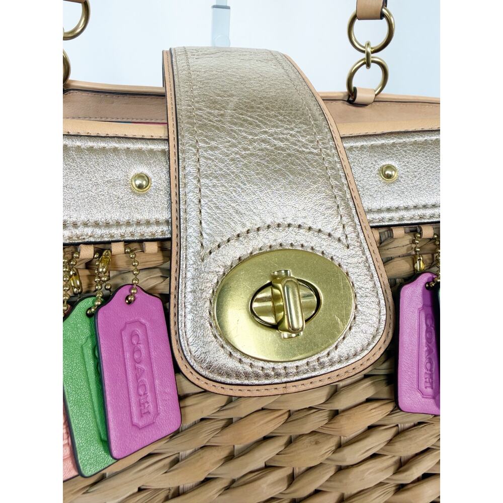 Coach Leather Hangtag Straw Basket Hamptons Weekend Tote Multicolor 70th Anniver - Picture 9 of 16